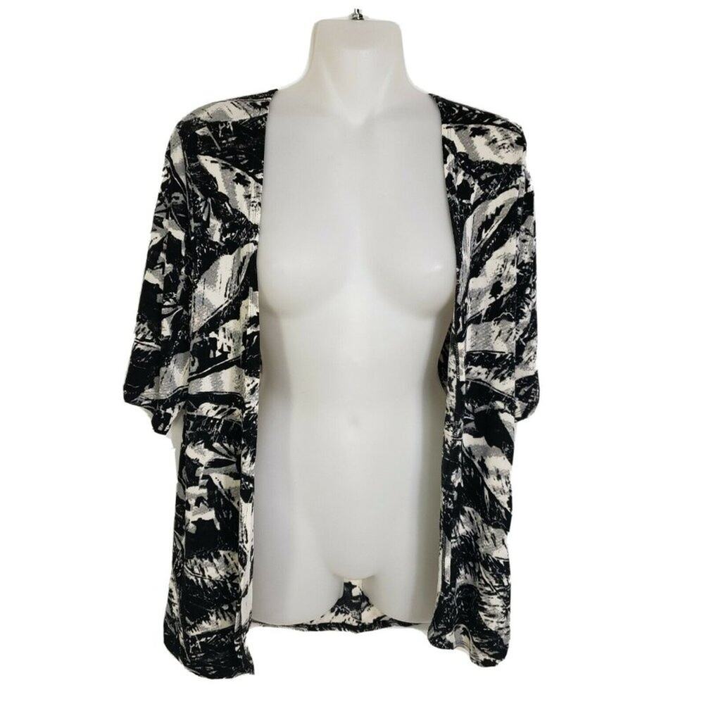 Coldwater Creek Womens Cardigan Size Small 8 Black Gray Open Front Short Sleeve